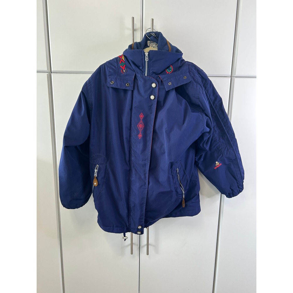 Vintage Obermeyer Ski Jacket Royal Blue Embroidered Hooded Winter Coat 1947 Logo